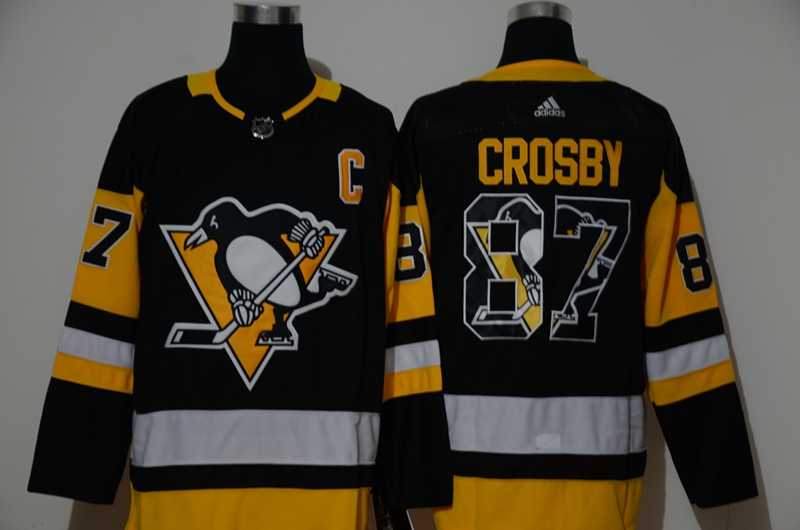 Men Pittsburgh Penguins 87 Crosby black Adidas Stitched NHL print Jersey